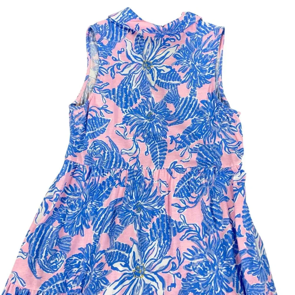 Lilly Pulitzer Girls XL 12-14 Pink Blue Floral Maxi Dress Coastal Preppy